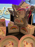 Unicorn Rainbow Birthday Party Supplies Set – Boxes, Bags & Plates