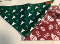 Green Christmas tree and snowflake print dog bandana with leather label tag
