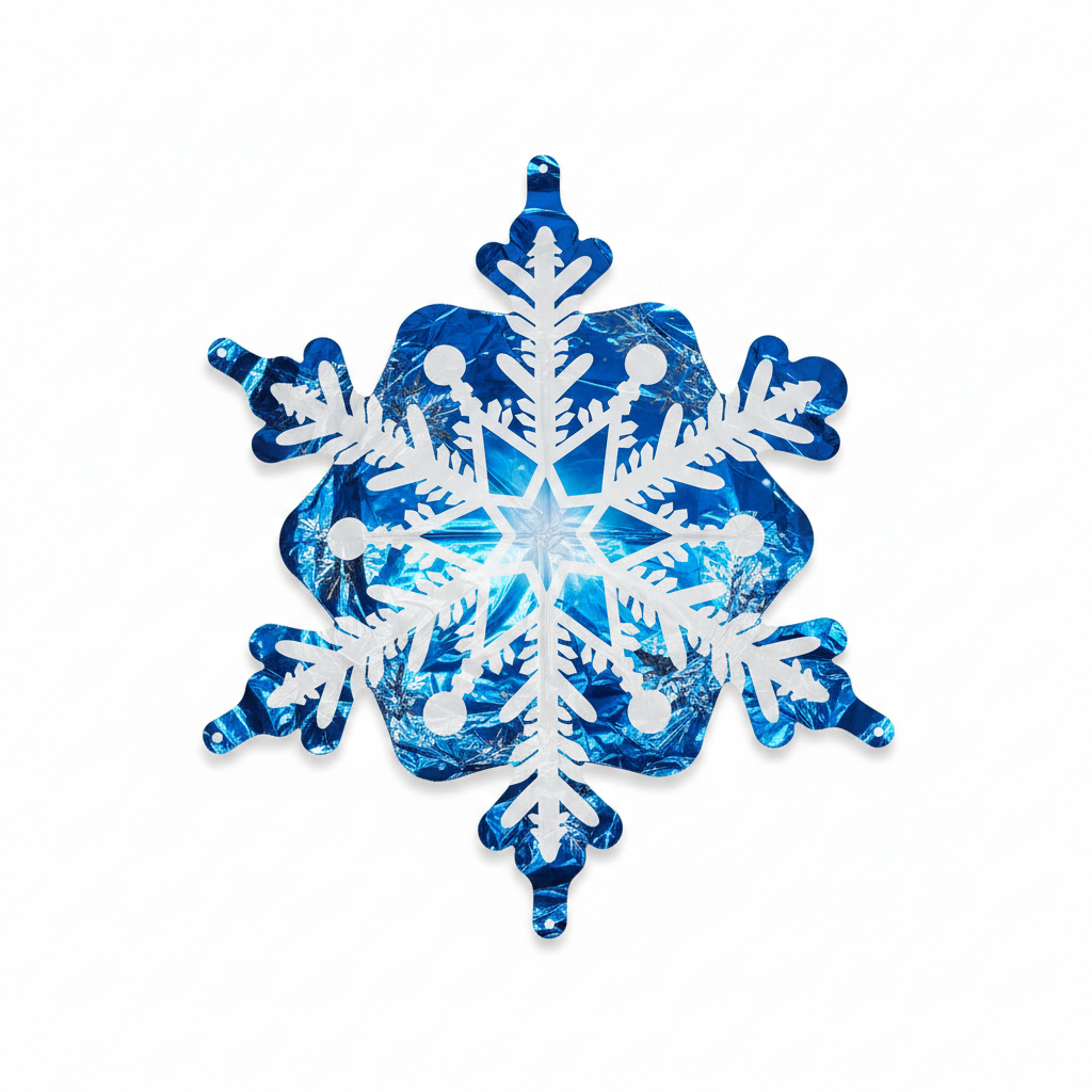 Blue Foil Snowflake on White Background