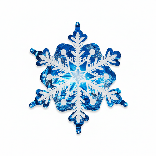 Blue Foil Snowflake on White Background