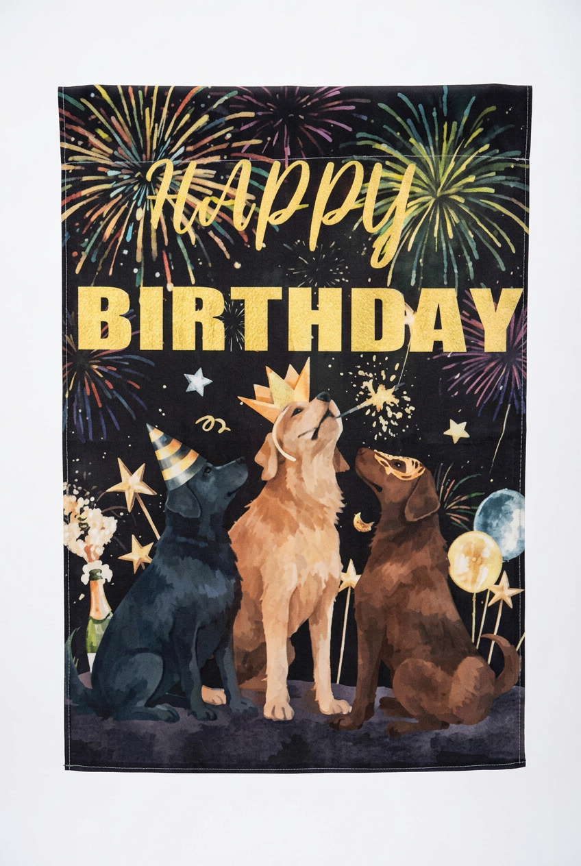 Dog Lover Flag Set, Patriotic Paw Print WELCOME & Happy Birthday Flags, Set of 2