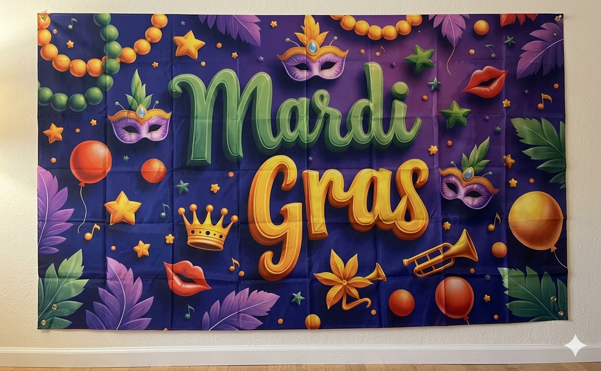 Mardi Gras Party Backdrop Banner