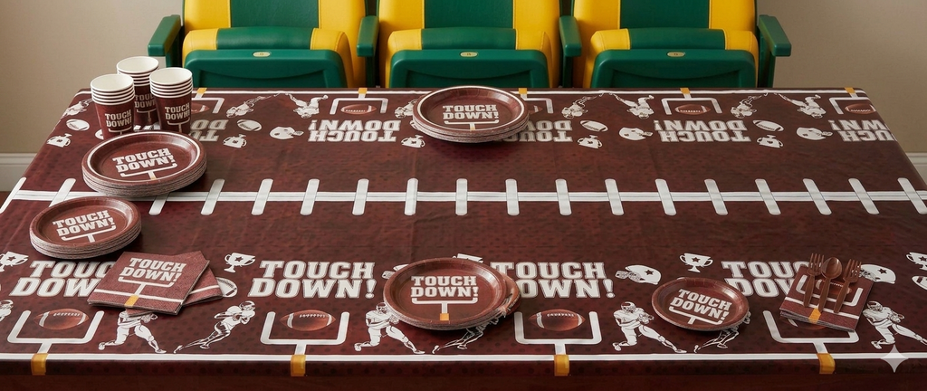 Touchdown! Football Party Tablecloth – Maroon & White