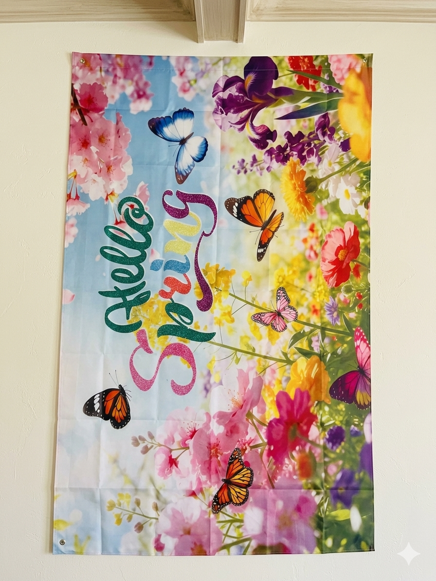 Hello Spring Garden Flag – Butterfly Floral Design