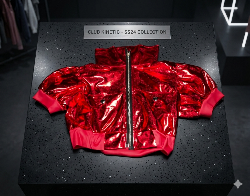 Metallic Red Bomber Jacket with Lightning Heart