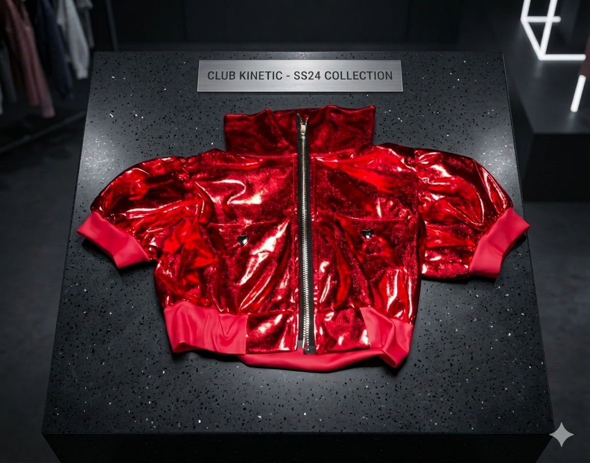 Metallic Red Bomber Jacket with Lightning Heart