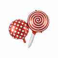 Two red and white candy foil balloons on clean white background