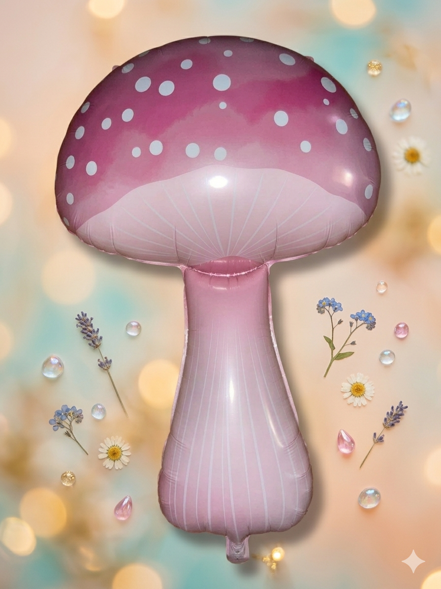 Pink Mushroom Foil Balloon – Cottagecore Party Decor
