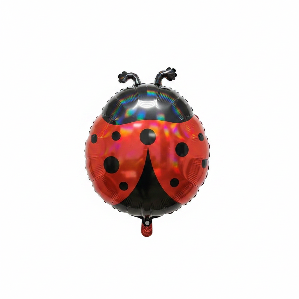 Holographic ladybug foil balloon on clean white background