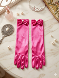 Hot Pink Satin Opera Gloves with Pearl Bow