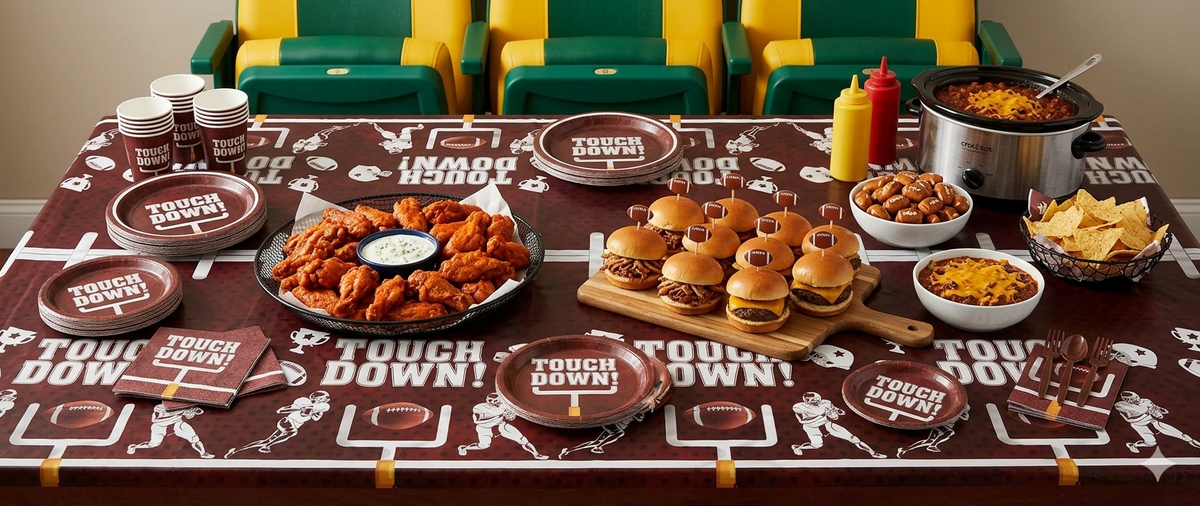 Touchdown! Football Party Tablecloth – Maroon & White