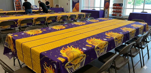 Basketball Flame Party Tablecloth – Purple & Gold